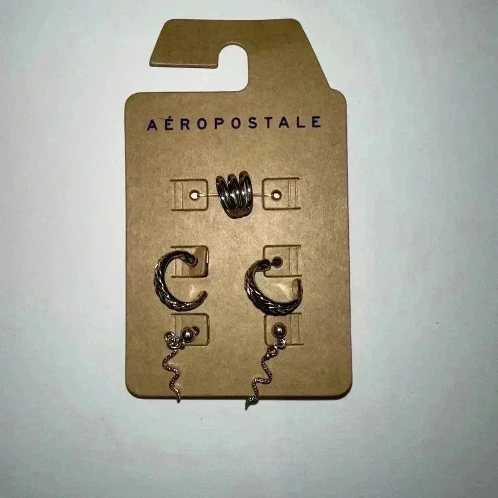 Women's Aeropostale Silver Earrings, One Size Set of 2 full sets&one cuff snake